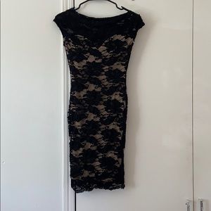 Beige and Black Lace Bodycon Dress